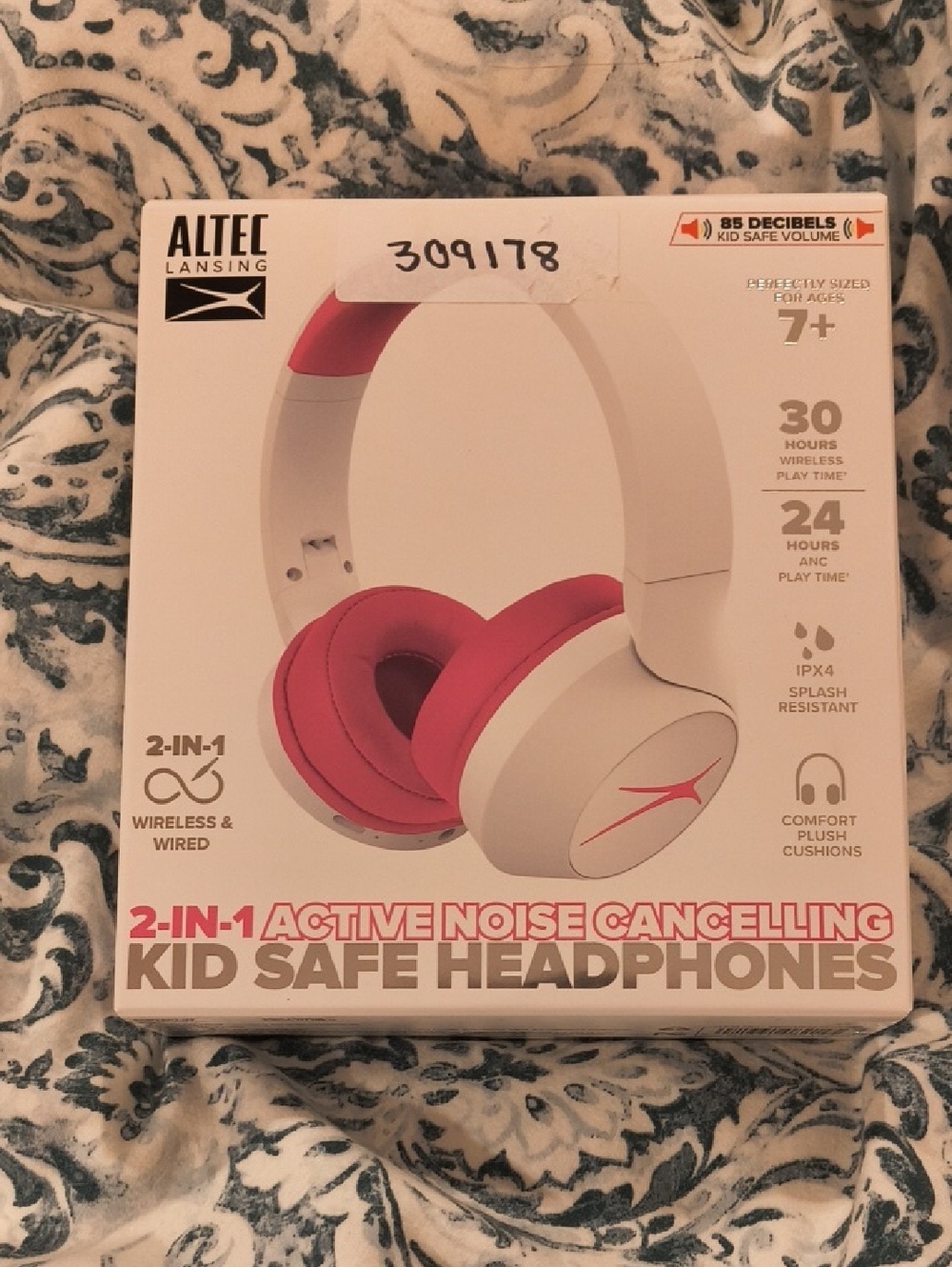 Kid-Safe Active Noise Cancelling Headphones - White & Pink